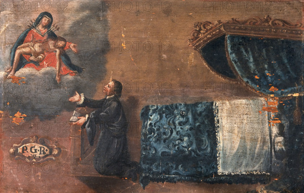 A man, having recovered from sickness, gives thanks to the Virgin of the Seven Sorrows. Creator: Unknown.