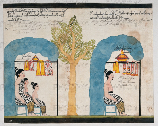 Prince Vessantara and his family live as hermits in separate temples, 1815. Creator: Unknown.