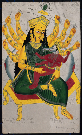 Parvati enthroned nursing Ganesha. Creator: Unknown.