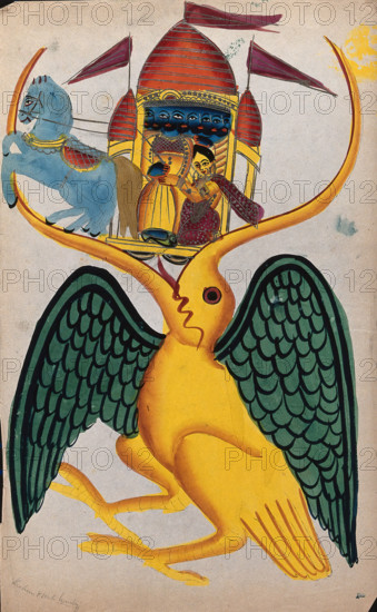 Rama and Sita being carried in the beak of Jatayu, c1880. Creator: Unknown.