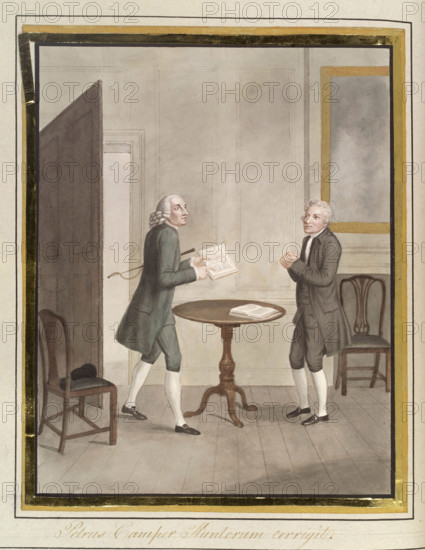 Pieter Camper correcting John Hunter's paper on the hawk, 1822. Creator: Jesse Foot.