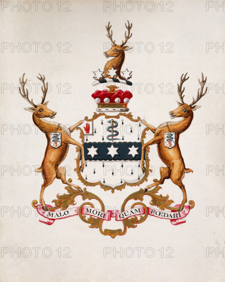 Achievement of arms of Joseph Lister, Baron Lister. Creator: Unknown.