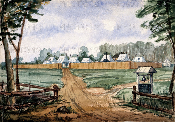 St Pancras Smallpox Hospital, London: housed in a tented camp at Finchley, 1881. Creator: Frank Collins.
