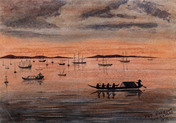 Singapore: sunset over the harbour, 1879. Creator: John Edmund Taylor.