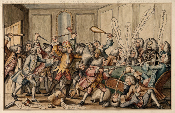 A fight between the Fellows of the Royal College of Physicians and the licentiates of Sco...in 1767. Creator: Unknown.