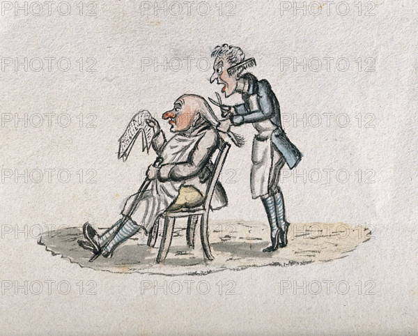 A barber cutting a man's hair. Creator: Unknown.
