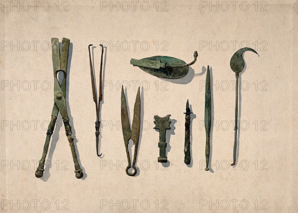 Eight ancient Roman surgical instruments, 1850-1910. Creator: Unknown.