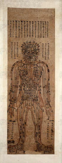 Human body showing acupuncture points; anterior view, (1800-1850?). Creator: Unknown.