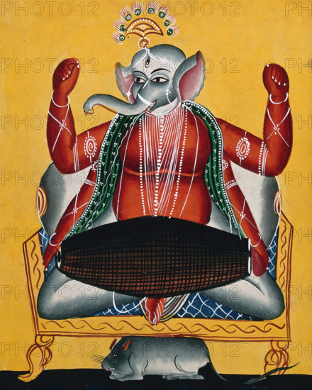Ganesh playing the dhola (double drum), c1890. Creator: Unknown.