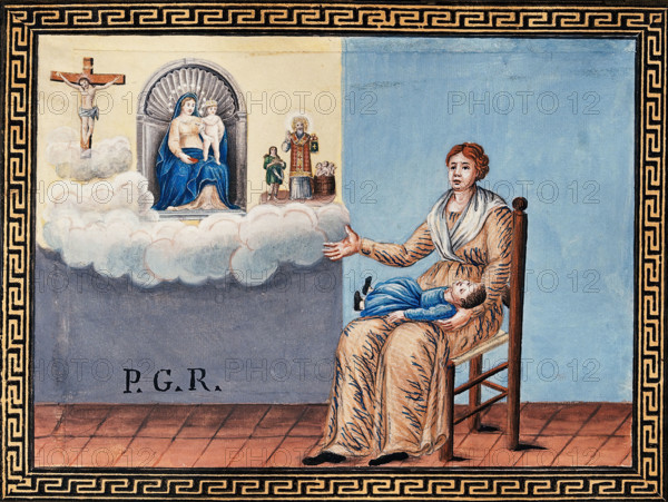 A woman appealing to Christ, to Sansovino's Virgin and Child and to Saint..., early 19th century. Creator: Unknown.