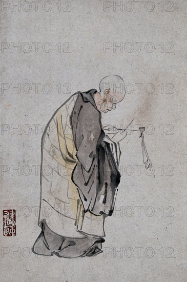 A Chinese man lighting a pipe, (between 1800 and 1899?). Creator: Unknown.