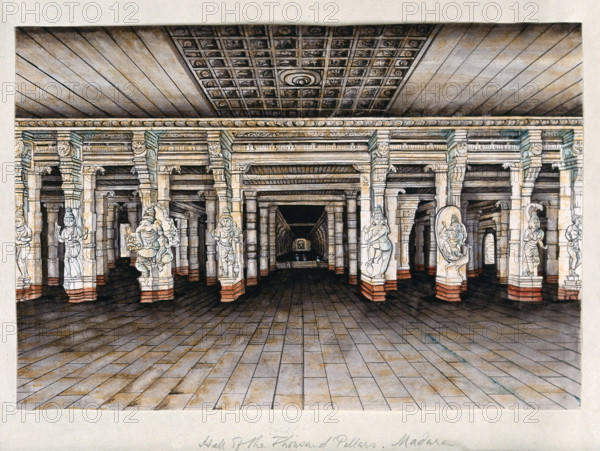 Madurai: the hall of a thousand pillars in the Meenakshi temple complex...(between 1800 and 1899?). Creator: Unknown.