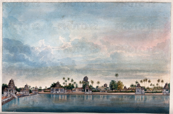 Combaconum: the holy tank at the Shiva temple in Combaconum, south west view, (between 1800 & 1899?) Creator: Unknown.