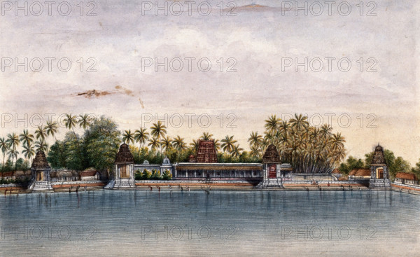 Combaconum: the holy tank at the Shiva temple in Combaconum, east end view, (between 1800 and 1899?) Creator: Unknown.