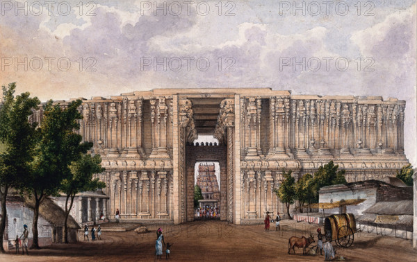 Trichy: first gate at the temple dedicated to Lord Vishnu at Srirangham, (between 1800 and 1899?). Creator: Unknown.