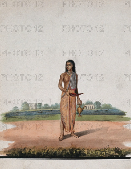 A brahmin carrying puja accessories, (between 1800 and 1899?). Creator: Unknown.
