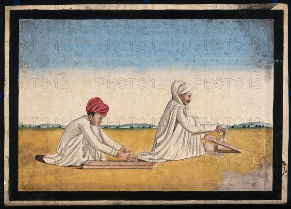 Two carpenters, possibly father and son, at work, (between 1800 and 1899?). Creator: Unknown.