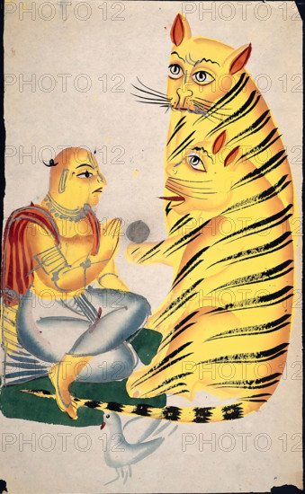 A holy man with two tigers, (between 1860 and 1869?). Creator: Unknown.