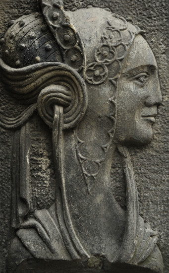 Relief of female figure in profile, house in the old Town, Gsansk, Poland, 2015. Creator: Unknown.