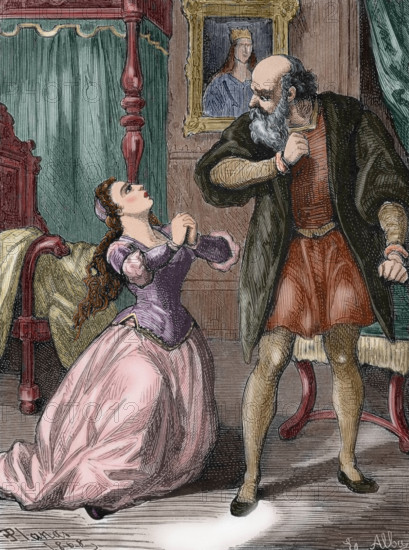 Juliet begs her father's pardon, 1868. Creator: Alba.
