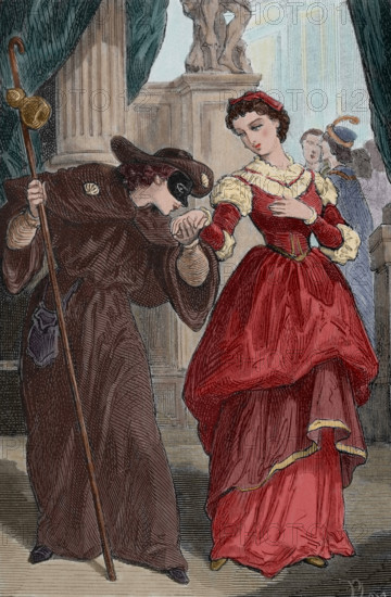 Romeo disguised as a pilgrim at a masked ball..., 19th century. Creator: Unknown.