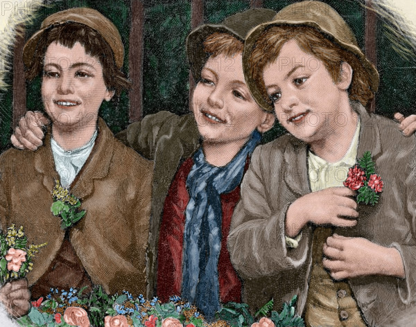 Characters from "The Adventures of Huckleberry Finn", 1885. Creator: Moritz Klinkicht.
