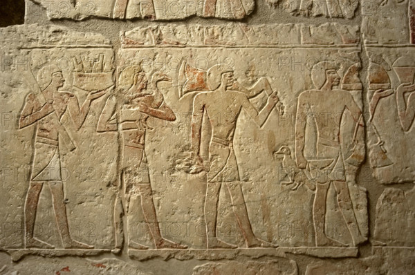 Polychrome relief depicting a religious procession, Mastaba of Iynefert, Saqqara, Egypt, ( 2003). Creator: Unknown.