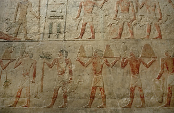 Relief showing offering bearers, Mastaba of Ti, Egypt, 5th Dynasty, Old Kingdom, c2400 BC (2003). Creator: Unknown.
