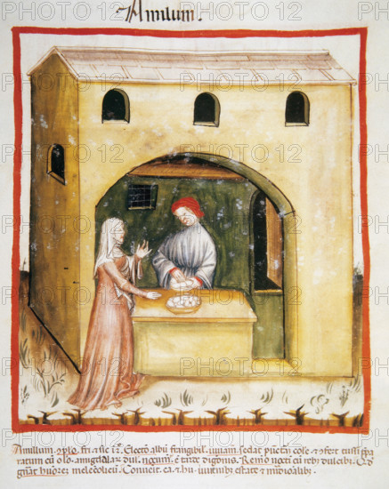 Selling wheat starch, 14th century. Creator: Unknown.