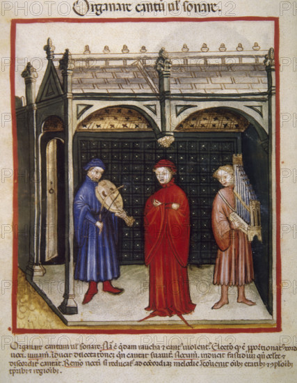 Singing with organ and stringed instrument, 14th century. Creator: Unknown.