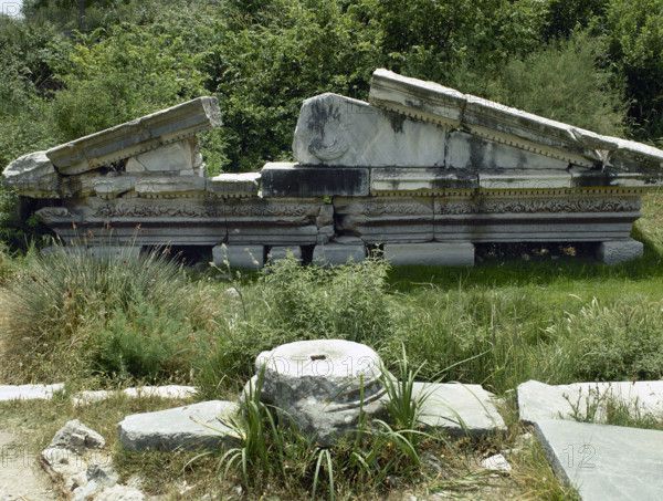 Pediment ruins, Temple of Seraphis, Miletus, Anatolia, Turkey, 3rd century BC (1999). Creator: Unknown.