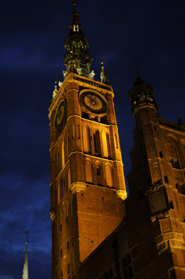 Night view, Tower, Town Hall, Gdansk, Poland, 14th century (2015). Creator: Unknown.