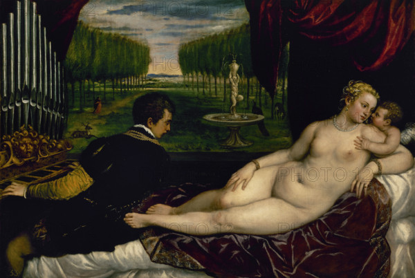 Venus with organist and Cupid, c1555. Creator: Titian.
