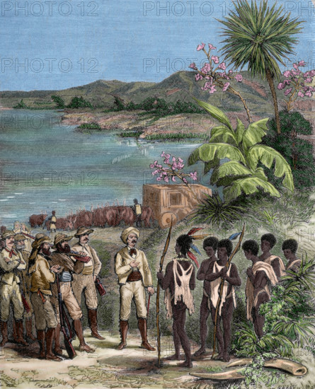 Henry Morton Stanley and David Livingstone in Africa, 19th century. Creator: Unknown.