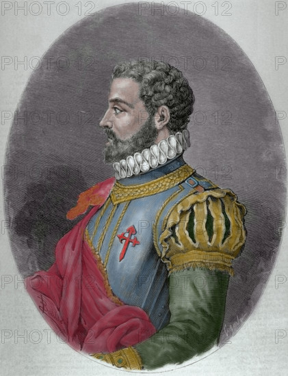 Alonso de Ercilla, soldier and poet, (19th century).  Creator: Capuz.