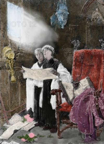 Altar boy singing, Spain, 1886. Creator: Perez.