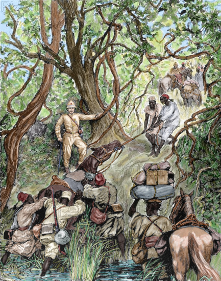 French expedition opens way into the Nieniya mountains, Sudan, Africa, 1893. Creator: Unknown.
