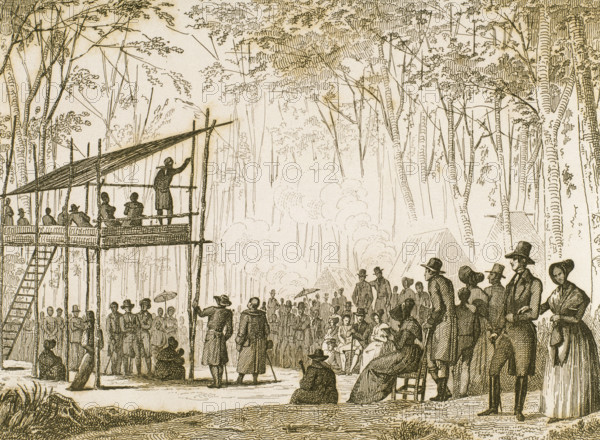 Anabaptist preaching, Virginia, USA, 1841. Creator: Unknown.