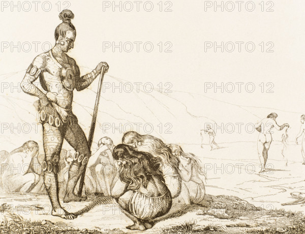 Mourning and supplication of the Indian warriors' widows, 16th century, (1841). Creator: Unknown.
