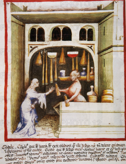 Candles selling, 14th century. Creator: Unknown.