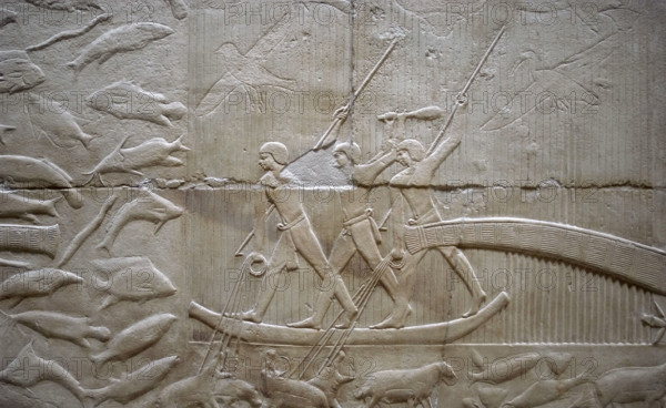Hunting hippos relief, Mastaba of Kagemni, Saqqara, Egypt, Old Kingdom, 6th Dynasty, 2350 BC (2003). Creator: Unknown.