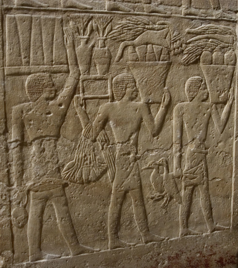 Offering bearers relief, Mastaba of Kagemni, Saqqara, Egypt, Old Kingdom, 2350 BC (2003). Creator: Unknown.