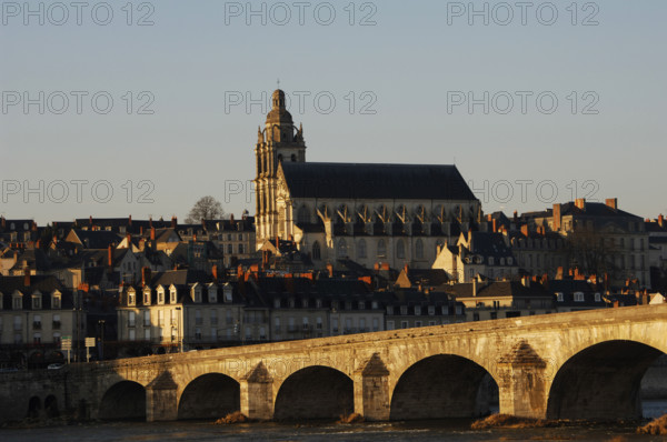 Saint Louis Cathedral and Jacques Gabriel Bridge over the Loire river, Blois, France, 2019. Creator: Unknown.