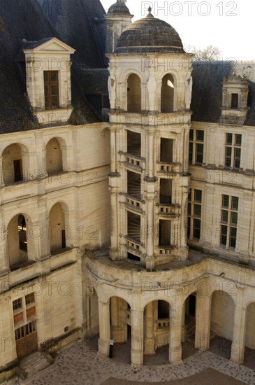 Double-helix staircase, Castle of Chambord, Loire Valley, France, 16th century (2019). Creator: Unknown.