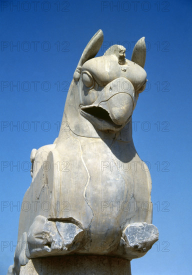 Zoomorphic griffin capital, Persepolis (Taknt-e-Jamshid), Iran, Achaemenid Empire (2005). Creator: Unknown.