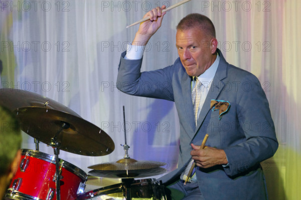 Joe Farnsworth, Joe Farnsworth-Sara Hanahan Quartet, Watermill Jazz Club, Dorking, Surrey, 2024. Creator: Brian O'Connor.