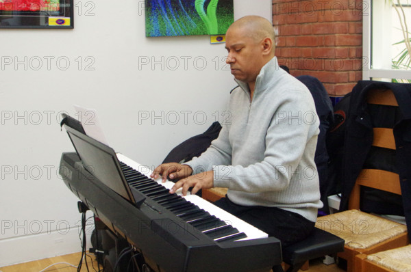 Terence Collie, Stuart Henderson Quartet, Clocktower Cafe Jazz Club, Croydon, London, April 2025. Creator: Brian O'Connor.