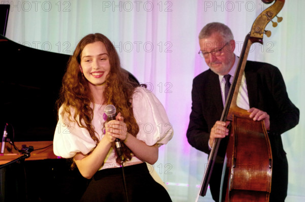 Anais Reno and Dave Green, Anais Reno Quartet, Watermill Jazz Club, Dorking, Surrey, July 2024. Creator: Brian O'Connor.