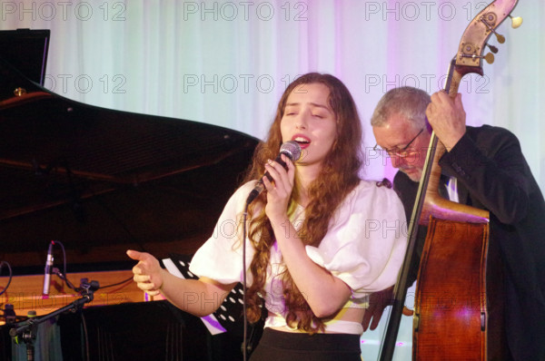 Anais Reno and Dave Green, Anais Reno Quartet, Watermill Jazz Club, Dorking, Surrey, July 2024. Creator: Brian O'Connor.
