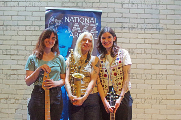Jemima Whyte, Maddy Salter and Myra Brownbridge, NJA Fundraiser, Baptist Church, Loughton, 2025. Creator: Brian O'Connor.